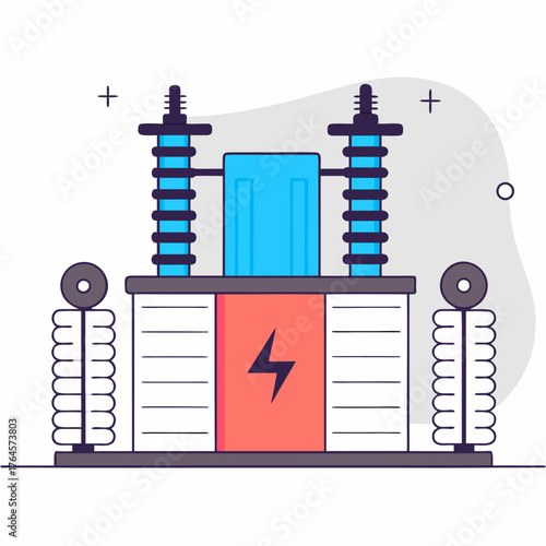 Modern Electric Power Transformer, vector illustration.  Generative AI.