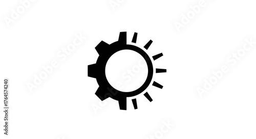 Black gear and sun hybrid icon for technology and energy.