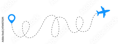 Long dash line airplane flight path vector icon