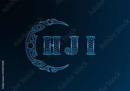 Low poly letter logo HJI design. HJI letter logo low poly vector design on blue color gradient background. HJI logo low poly design