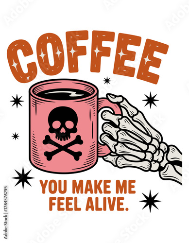 Start your day with a jolt of energy this coffee mug graphic brings you back to life with a spooky cool vibe