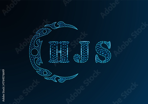 Low poly letter logo HJS design. HJS letter logo low poly vector design on blue color gradient background. HJS logo low poly design
