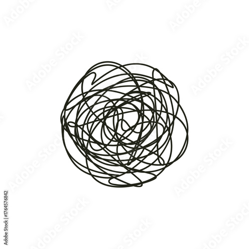 Vector illustration of a tangled scribble symbolizing anxiety, mental mess, or emotional confusion. Abstract hand-drawn chaos element on a white background.
