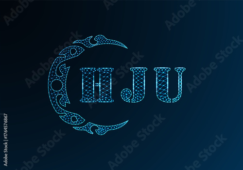 Low poly letter logo HJU design. HJU letter logo low poly vector design on blue color gradient background. HJU logo low poly design