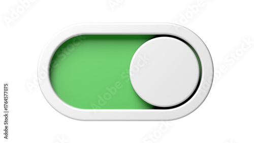 Toggle Switch. On and off button. Green color. 3d illustration.