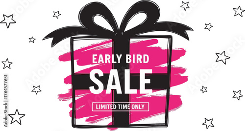 Early Bird Sale limited time only promotional banner graphic with hand-drawn gift box design