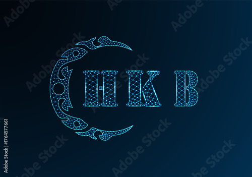 Low poly letter logo HKB design. HKB letter logo low poly vector design on blue color gradient background. HKB logo low poly design