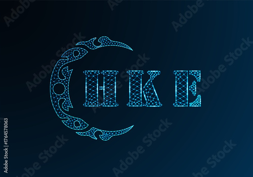 Low poly letter logo HKE design. HKE letter logo low poly vector design on blue color gradient background. HKE logo low poly design