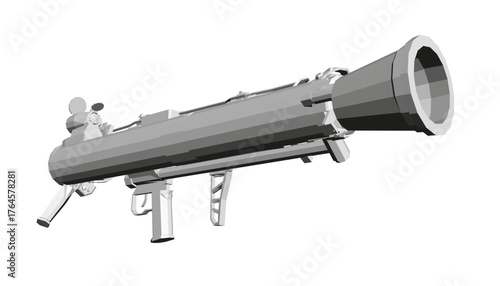 Polygonal hand-held grenade launcher 3D model on a white background. Vector illustration.
