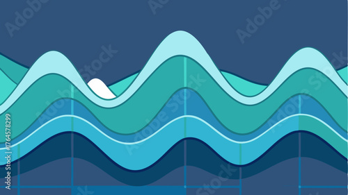 A wavepattern data visualization where metrics roll in like ocean waves with cresting peaks representing top performing indicators and troughs for underperformance.