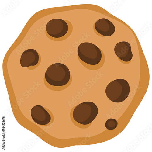 Bitten chocolate chip cookie. Crunch homemade brown biscuit broken with crumbs. Cartoon baked round choco cookie vector. Illustration choco crumb piece bakery on white background.