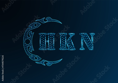 Low poly letter logo HKN design. HKN letter logo low poly vector design on blue color gradient background. HKN logo low poly design
