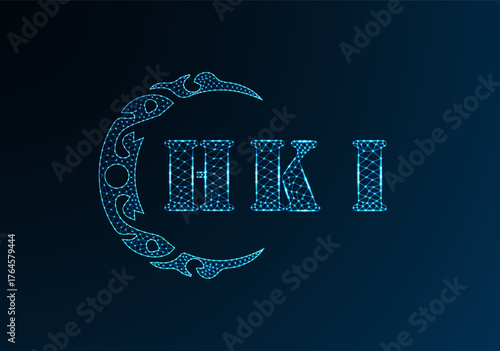 Low poly letter logo HKI design. HKI letter logo low poly vector design on blue color gradient background. HKI logo low poly design