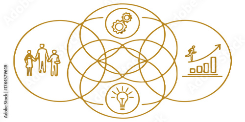 Family, idea, gears, and growth chart symbolizing business success and innovation journey for a brighter future