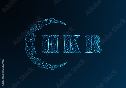 Low poly letter logo HKR design. HKR letter logo low poly vector design on blue color gradient background. HKR logo low poly design