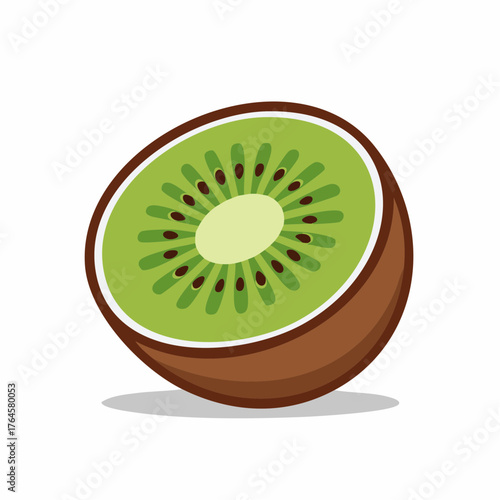 Fresh kiwi fruit slice, ripe and juicy, a delicious healthy treat, ideal for nutrition infographics, refreshing summer promotions or vibrant food blog designs