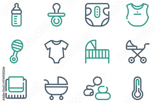 Baby care icon set outline vector symbols for newborn essentials perfect for app design and infographic elements isolated on white