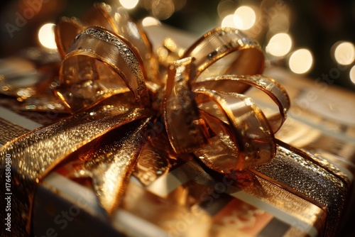 Golden gift box adorned wit...