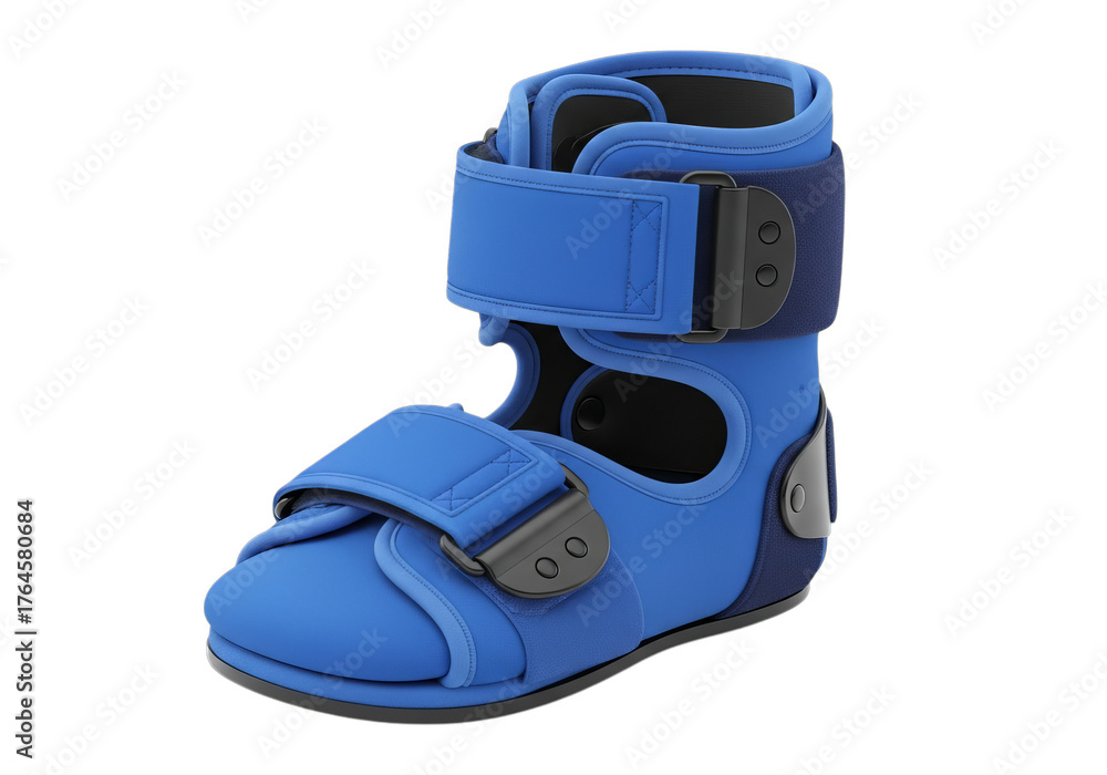 Fototapeta premium Blue medical walker boot for foot ankle injury rehabilitation and support
