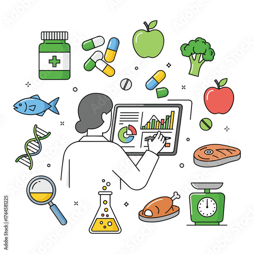 Nutrition Science and Research Vector Illustration