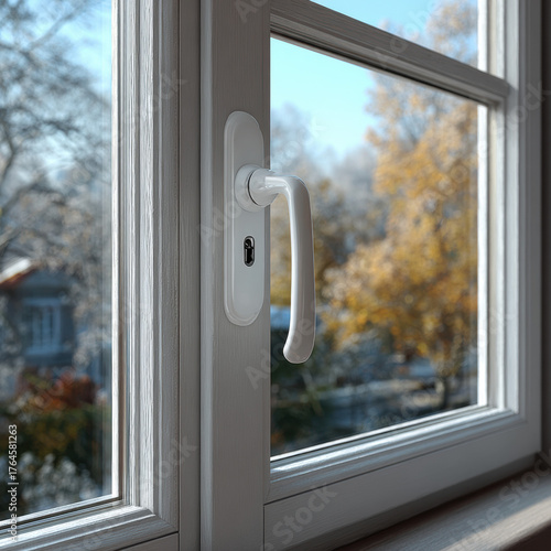Modern white window handle with secure lock for residential and commercial buildings, durable hardware, sleek design, and easy installation for enhanced safety and aesthetic appeal