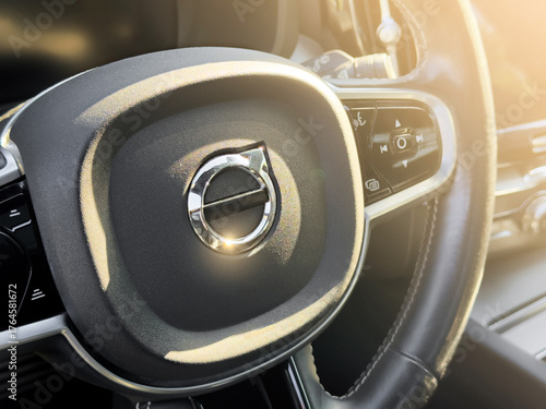 Car steering wheel, leather covered, black color