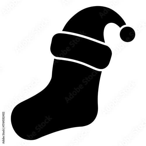 Santa Hat on Christmas Stocking Silhouette