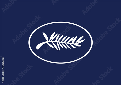 Golden Palm Leaf Wreath in Oval Frame Vector - Elegant Film Festival Award Emblem - Minimalist Badge Design on Dark Blue Background Adobe Illustrator Artwork