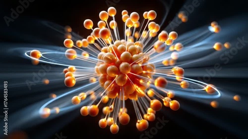 Atom Model: A captivating depiction of an atom, its nucleus radiating with energy as electrons trace elegant paths around it. This image encapsulates the fundamental building block of all matter.