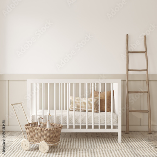 Nursery interior in scandinavian style. 3d render.