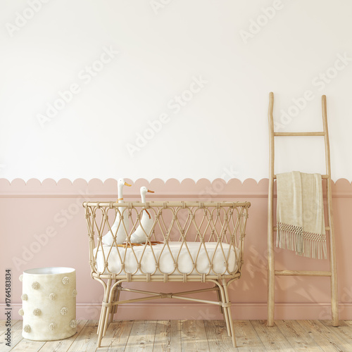 Nursery interior in boho style. 3d render.