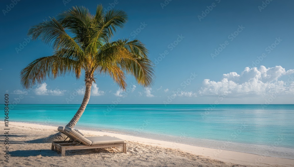 Obraz premium Tropical beach scene with palm tree