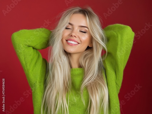 Smiling woman with closed e...