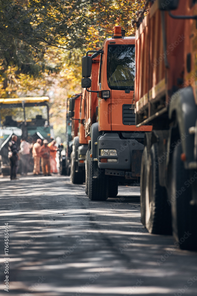Naklejka premium Public city street reconstruction with heavy machines.