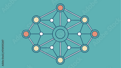 A symmetrical design of nodes radiating outward from a central point depicting the efficiency of decentralized networks.