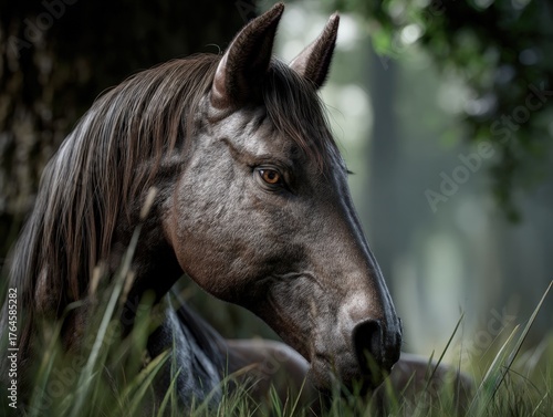Brown horse with a glossy c...