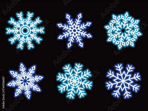 ネオン風の雪の結晶アイコン6種セット