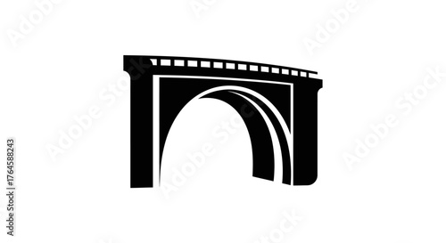 Black Silhouette of a Stone Bridge with Arches.
