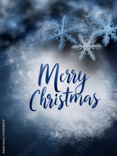 Watercolor style illustration featuring the phrase Merry Christmas, adorned with delicate snowflakes, creating a festive and cheerful holiday atmosphere with copy space