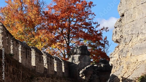 Ruins Helfenburk in Czech Republic, beautiful autumn castle with colorful trees