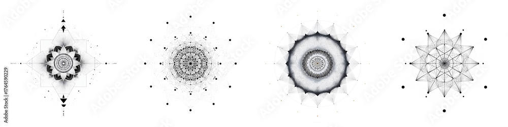 Obraz premium Abstract Mandala Set: Intricate Geometric Designs on White Background