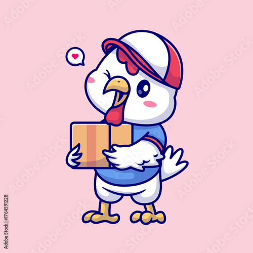 Cute Chicken Courier Shipping Package Cartoon