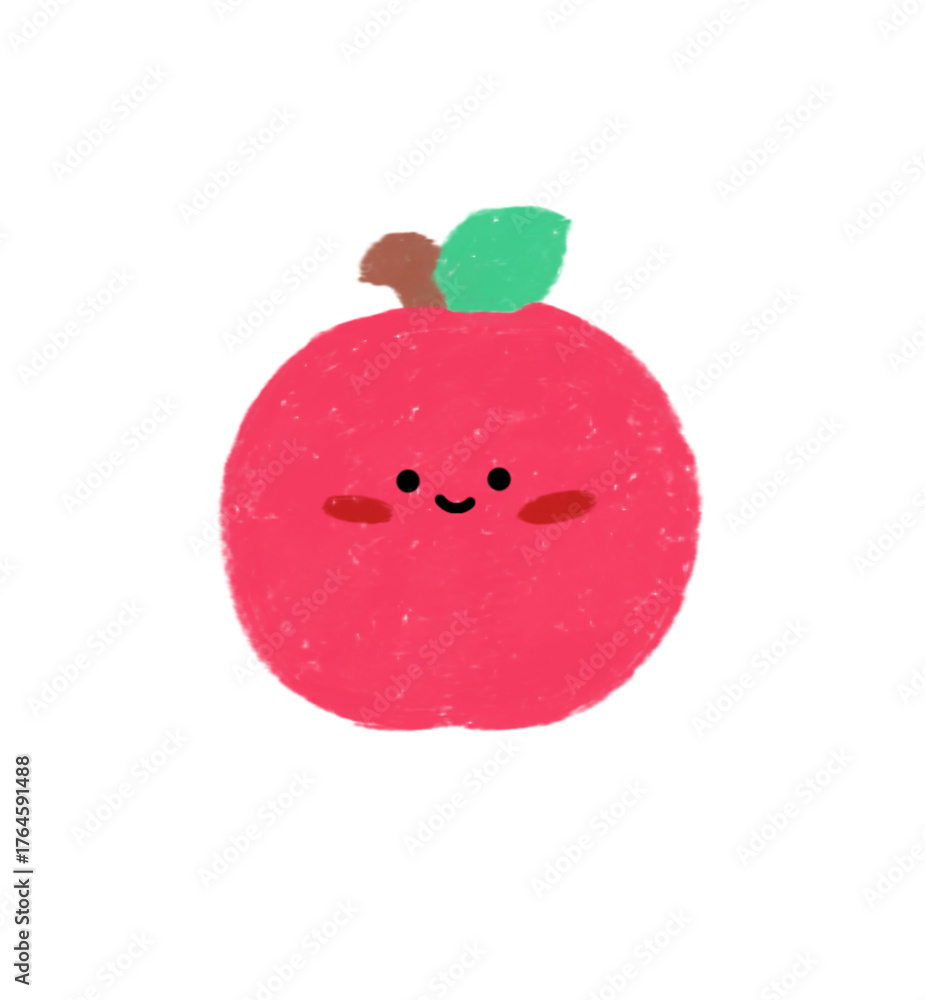 Obraz premium Cute Red Apple with Smiling Face Doodle