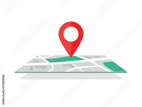 Isometric city map with pin location, pin on map glyph
