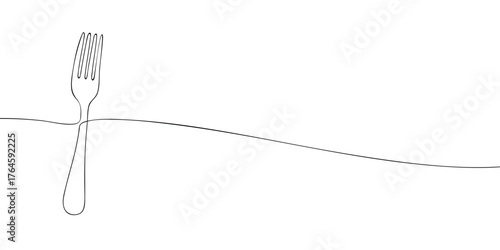 Continuous one line drawing of a fork isolated on white background. Minimal outline illustration for restaurant, menu, and culinary design concept