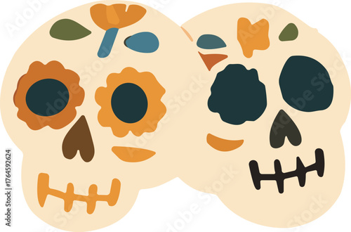 Day of the dead skulls with floral design on black background vector illustration dia de los muertos mexican holiday decoration