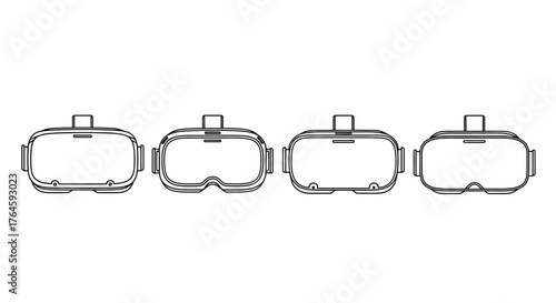 Four virtual reality vr headsets lined up together futuristic technology concept and gaming device vector