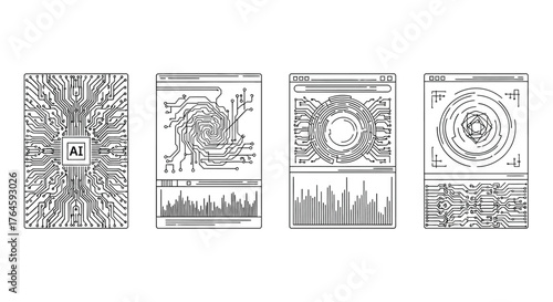 Abstract geometric patterns intricate line art and circular designs with textured elements vector