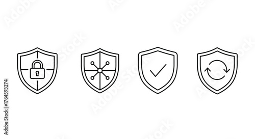 Collection of hand-drawn shield icons representing security privacy protection and data protection vector