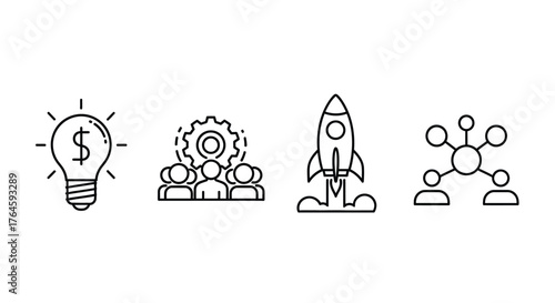 Doodle icons representing startup business ideas teamwork growth and networking concepts vector